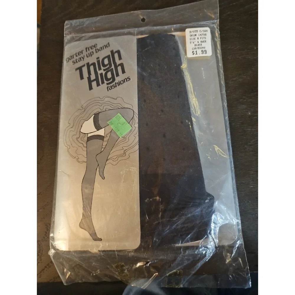 Vint 2‎ Thigh High Garter Free Stay Up Band Fashions 9 11 pantyhose Blk & White